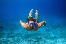 A man enjoying snorkelling in Goa A man enjoying snorkelling in Goa