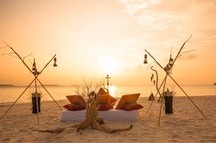 Private Dining set up at the beach, Maldives Private Dining set up at the beach, Maldives