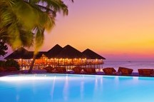 Pool and Cafe on the beach in Maldives Pool and Cafe on the beach in Maldives