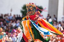 Traditional dance at festival in the Timphu Dzong Traditional dance at festival in the Timphu Dzong
